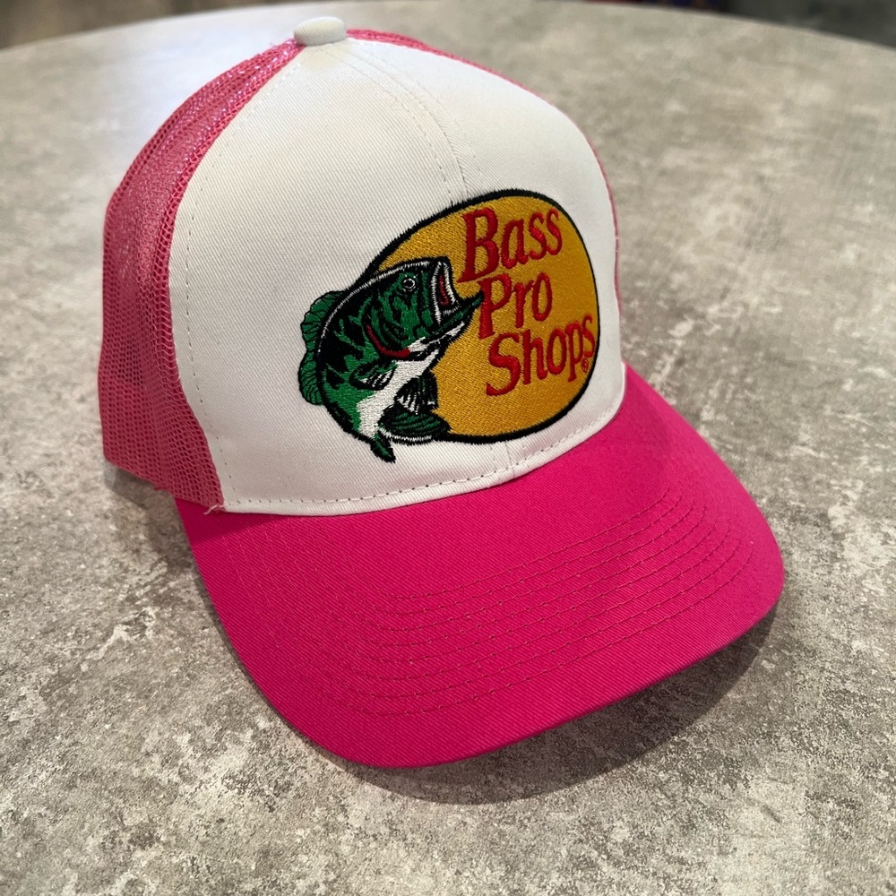 Bass Pro Shop Embroidered Logo Pink Trucker Snapback Hat Cap